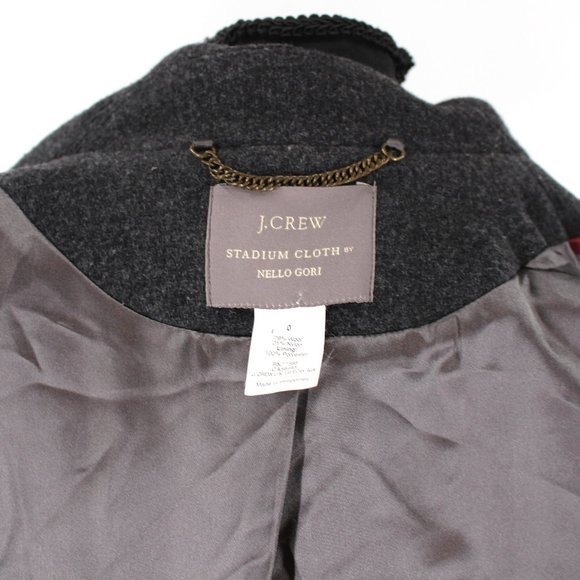 J. Crew Stadium Cloth Nello Gori Wool Blend Double Breasted Grey Pea Coat 0 XS - Picture 7 of 8